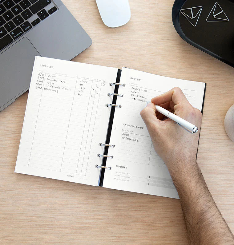 Filofax A5 Minimal 6-Ring Refill - Expense Tracker (White)