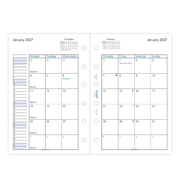 Filofax 2027 Pocket Month On Two Pages Diary - English