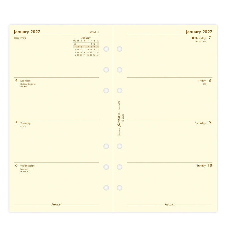 Filofax 2027 Personal Week On Two Pages Diary - English (Cream)
