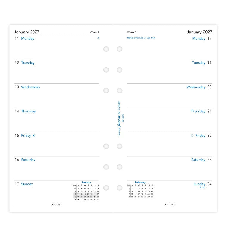 Filofax 2027 Personal Week On One Page Diary - English