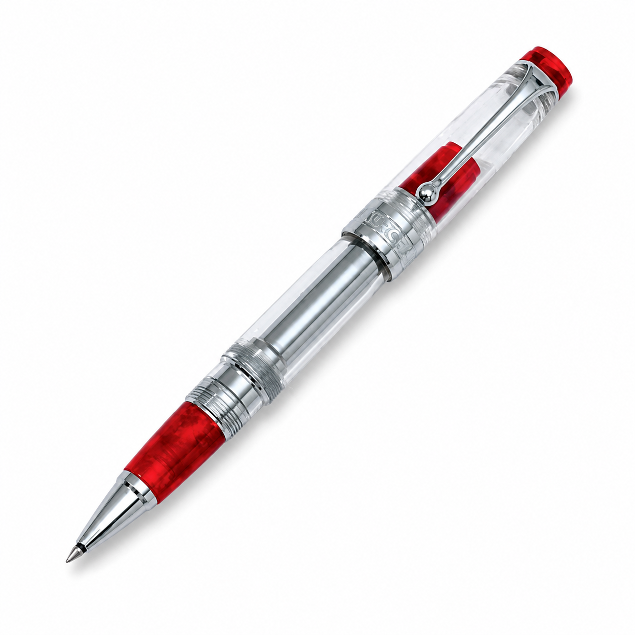 Aurora Optima Rollerball - Red Aurorloide with Chrome Trim