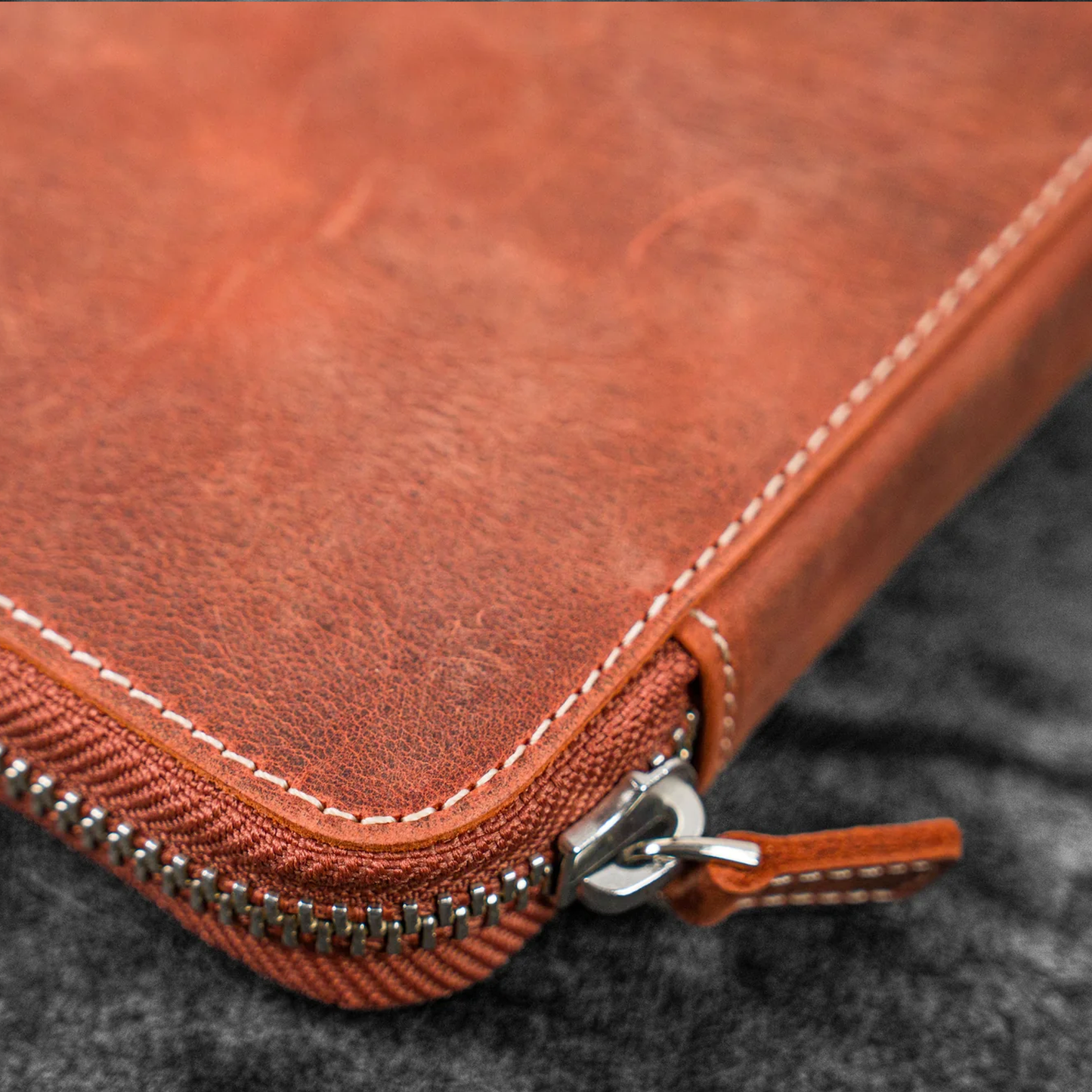 Galen Leather Zippered 10 Slots Pen Case - Crazy Horse Orange