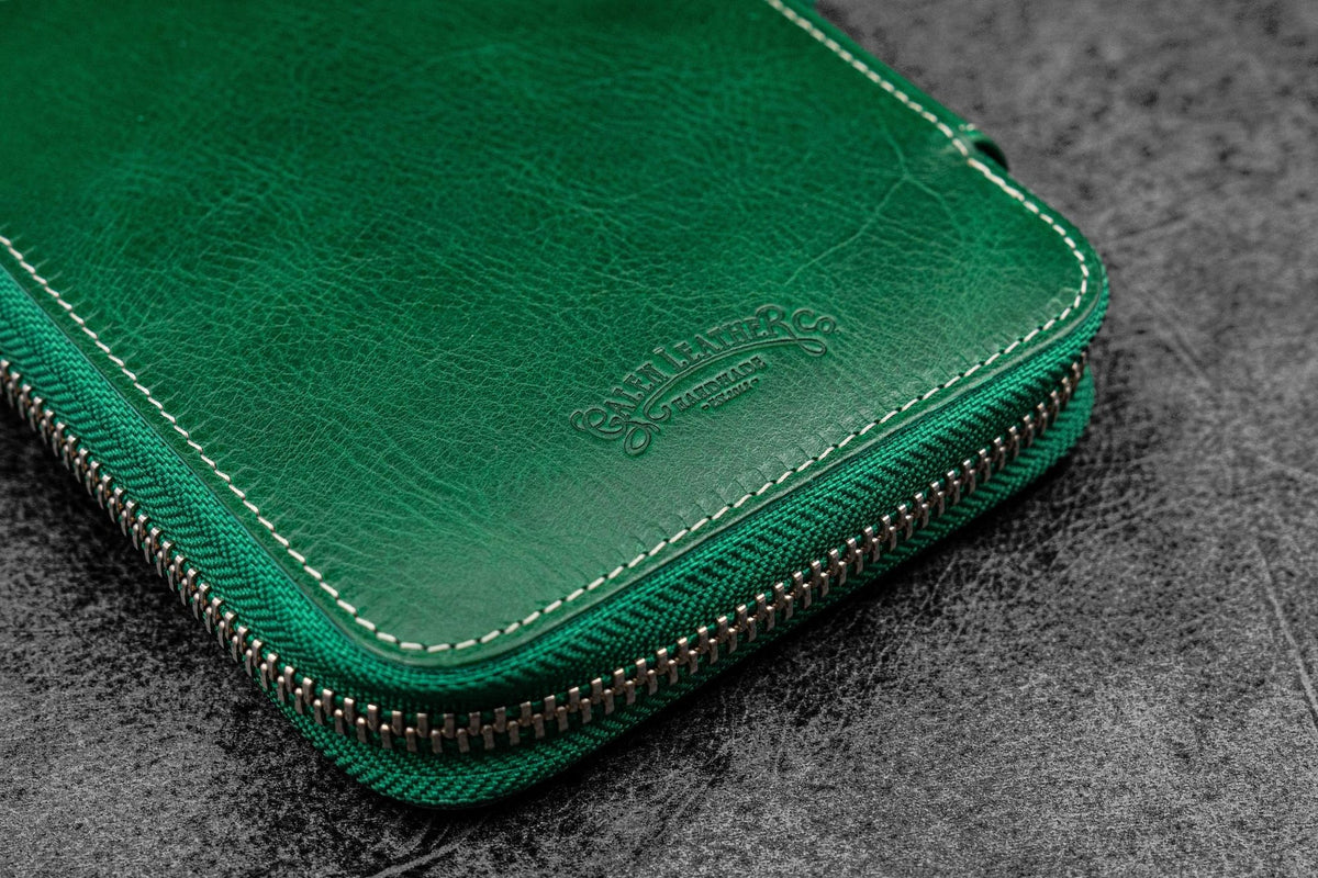 Galen Leather Zippered 14 Slots Collector Pen Case for Kaweco Pens - Vivianite Green