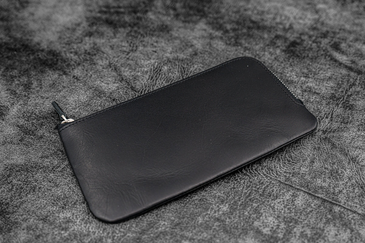 Galen Leather Zippered 4 Slots Slip-n-Zip Pen Pouch - Black