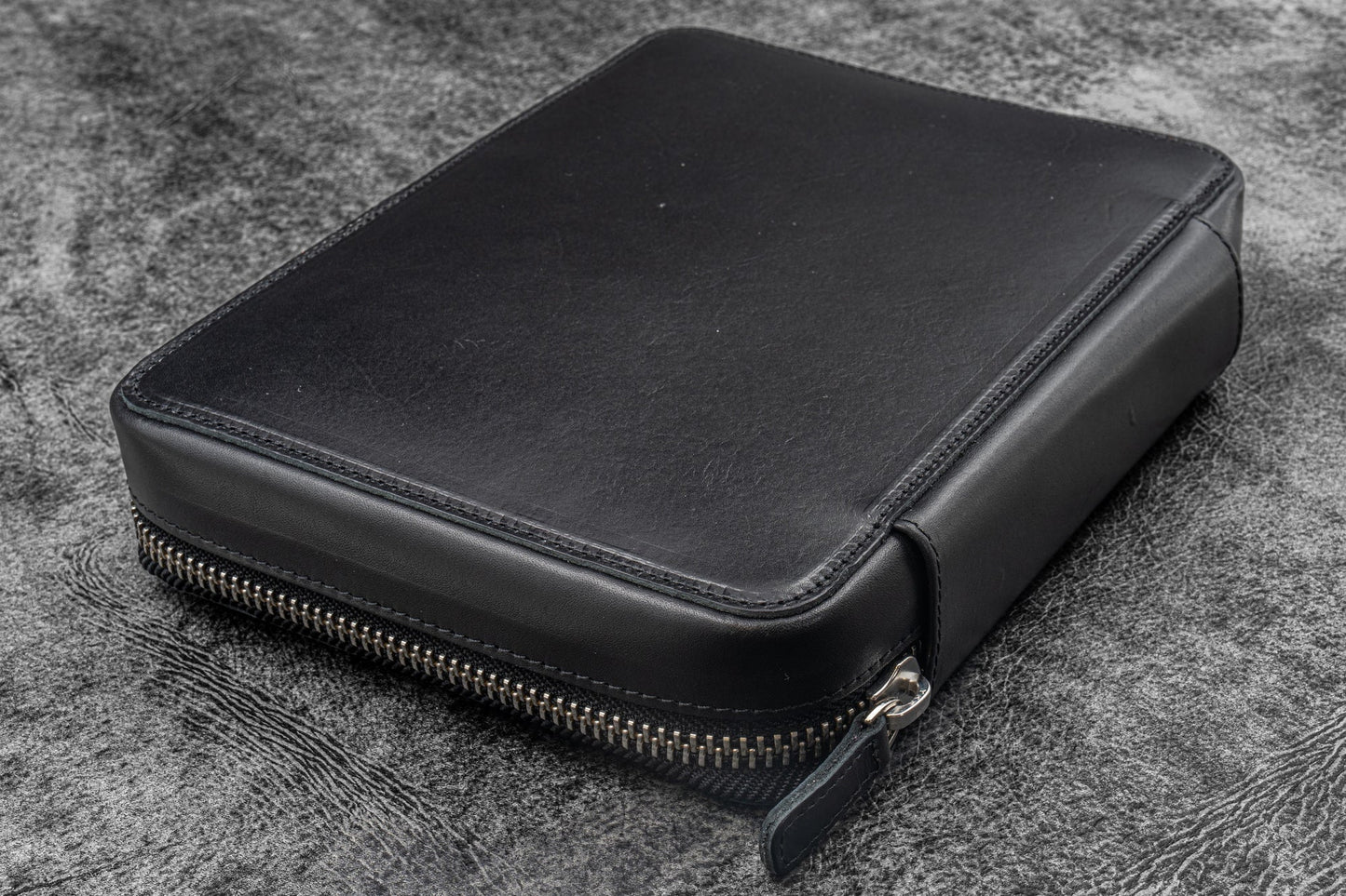 Galen Leather A5 Wide Zippered Expansi-Folio - Black