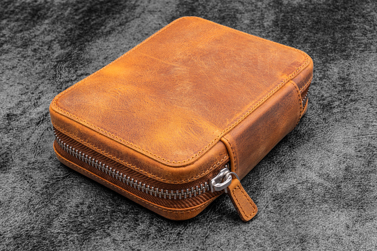 Galen Leather A6 Wide Zippered 10 Slot Pen Case Expansi-Pouch - Crazy Horse Brown