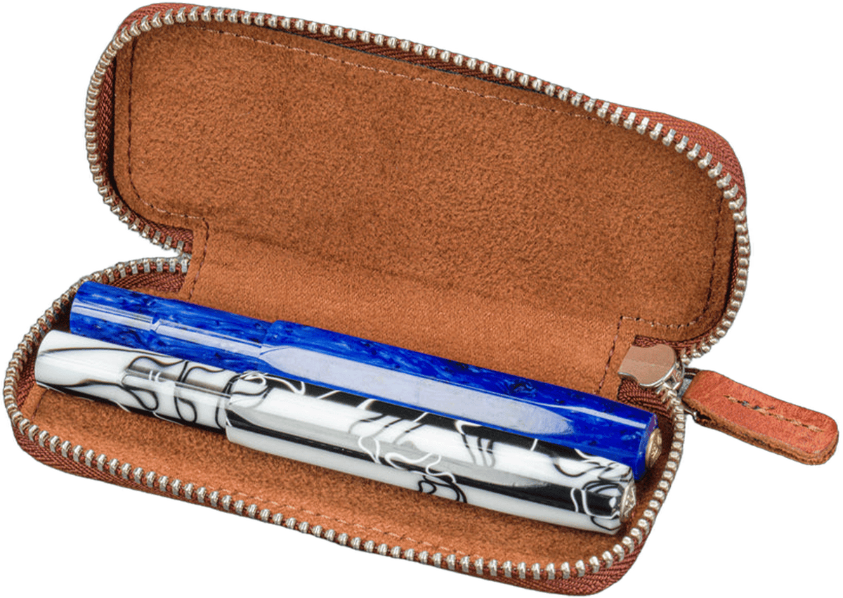 Galen Leather Zippered 2 Slots Pen Case for Kaweco Pocket Pen - Aged Copper