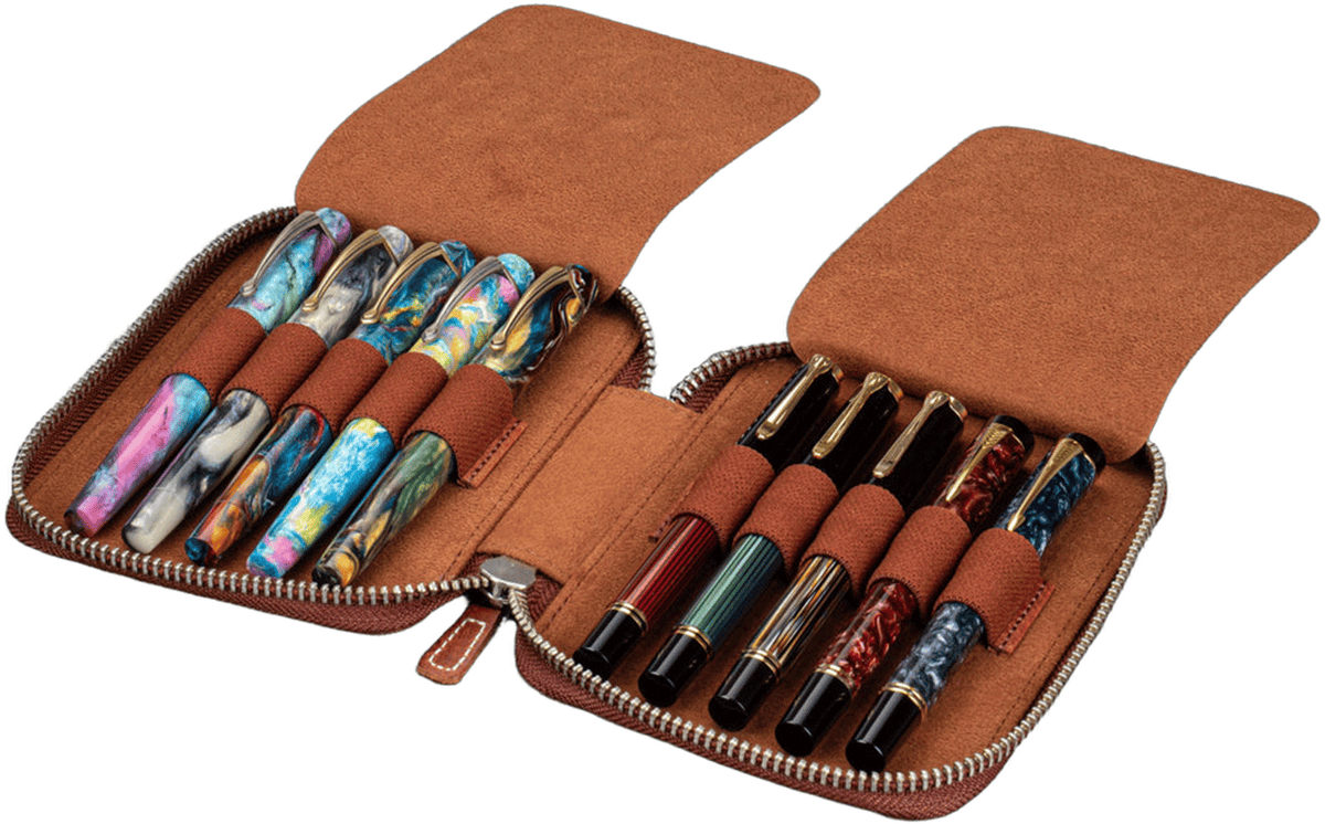 Galen Leather Zippered 10 Slots Pen Case - Aged Copper