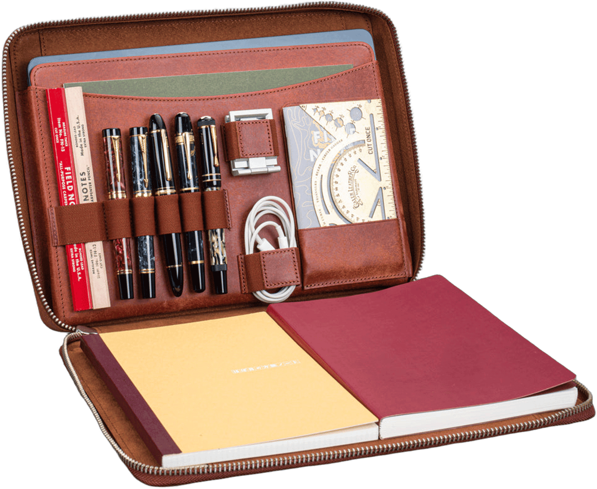 Galen Leather Zippered A4 Folio Compendium Bag - Aged Copper