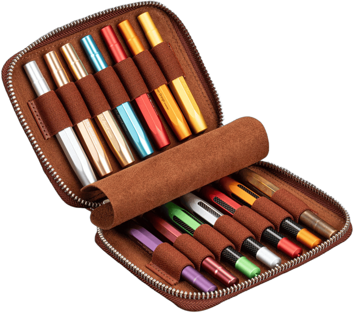 Galen Leather Zippered 14 Slots Collector Pen Case for Kaweco Pens - Aged Copper