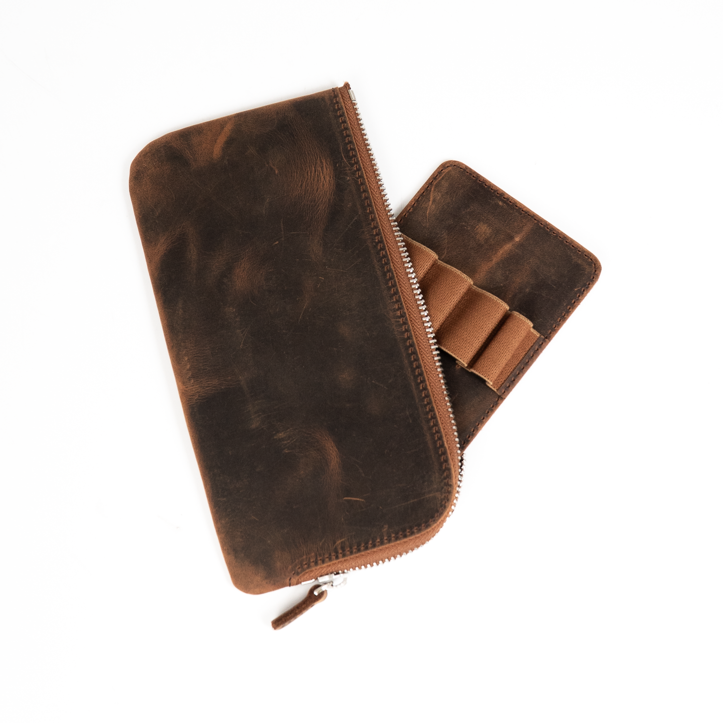 Galen Leather Zippered 4 Slots Slip-n-Zip Pen Pouch - Havana Brown