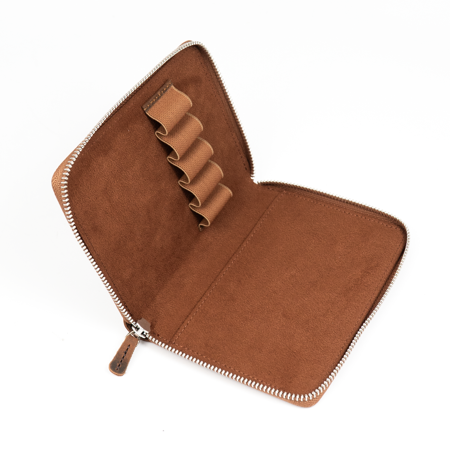 Galen Leather Zippered 5 Slots Pen Case - Havana Brown