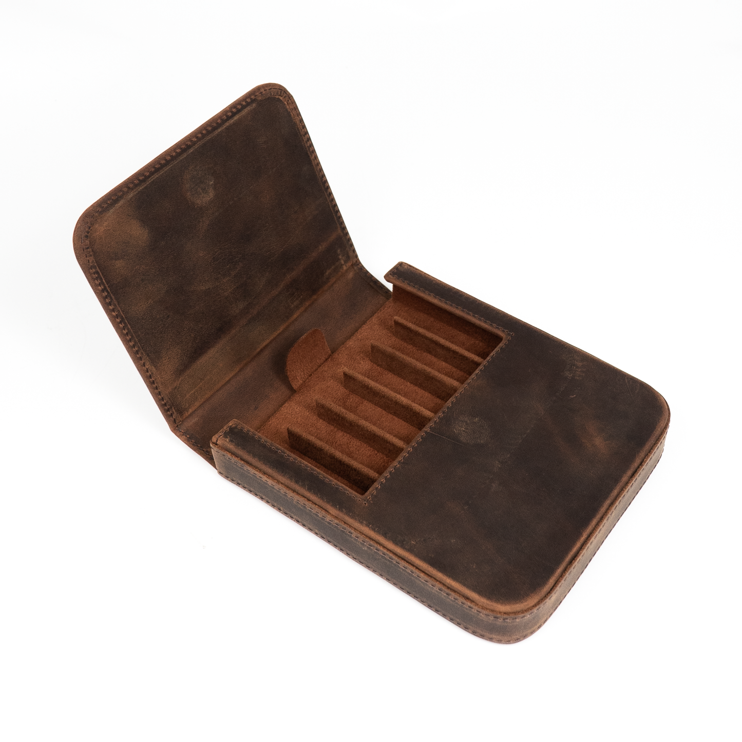 Galen Leather 6 Slots Magnum Opus Pen Case - Havana Brown (with Removable Tray)