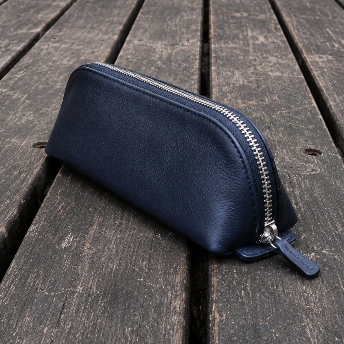 Galen Leather XLarge Pencil Case - Crazy Horse Blue (Zippered)