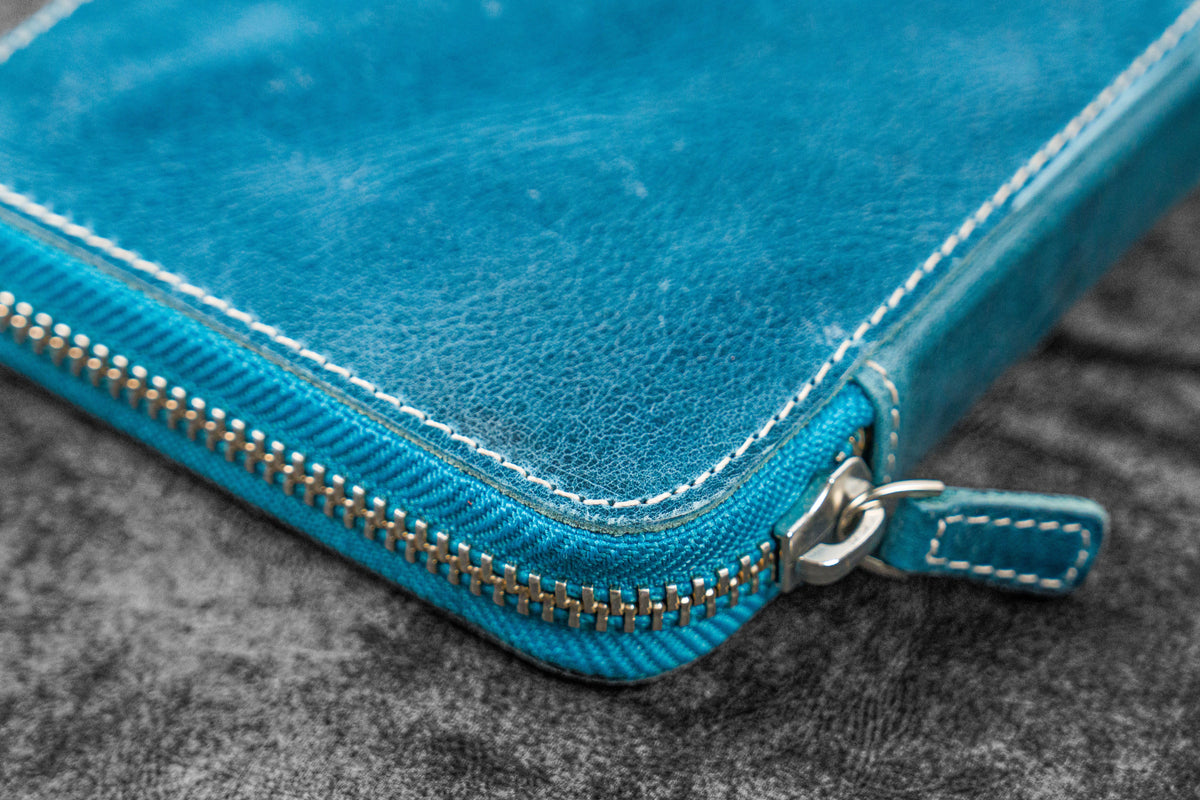 Galen Leather Zippered 10 Slots Pen Case - Crazy Horse Ocean Blue