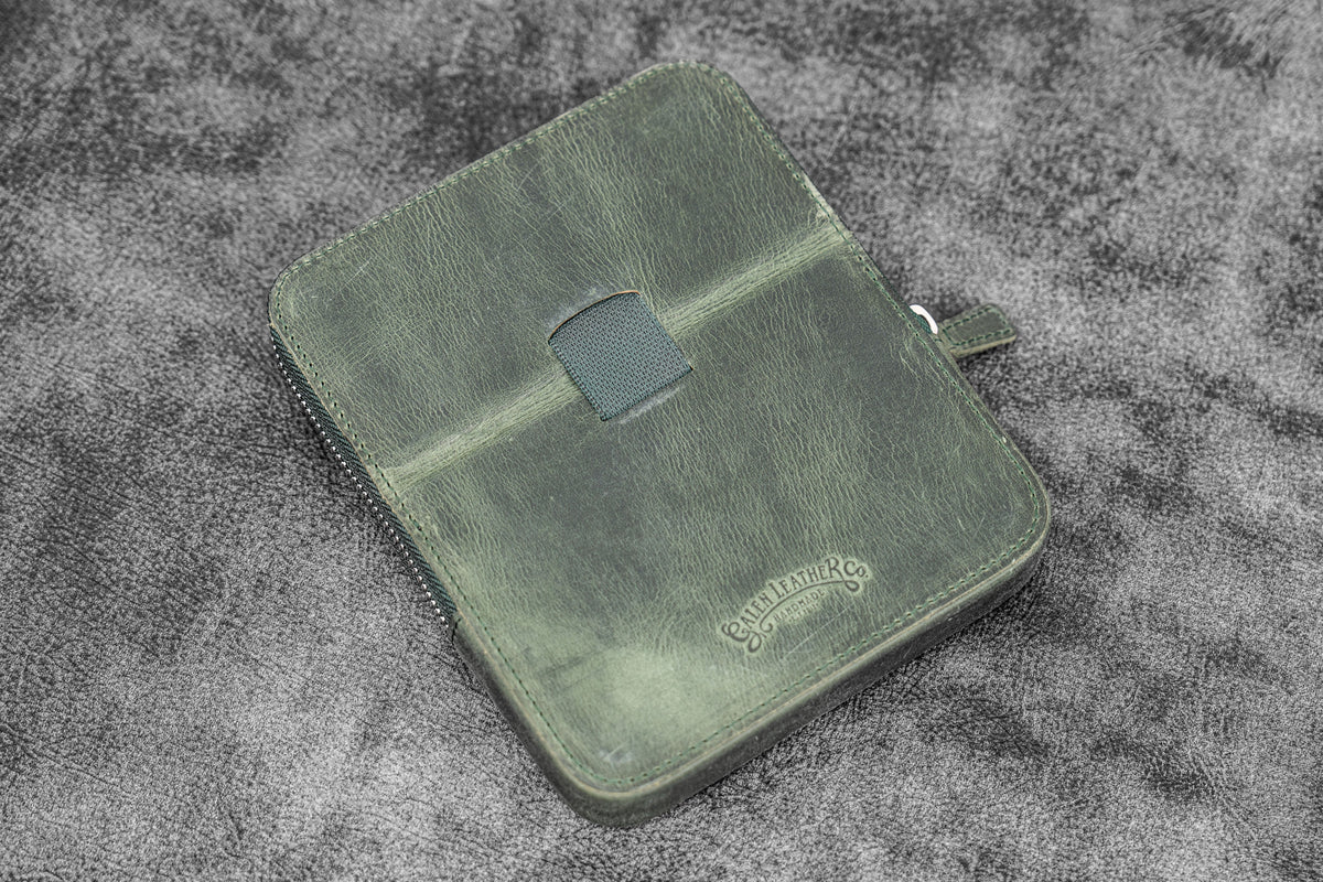 Galen Leather Zippered 6 Slots Magnum Opus Pen Case - Crazy Horse Forest Green