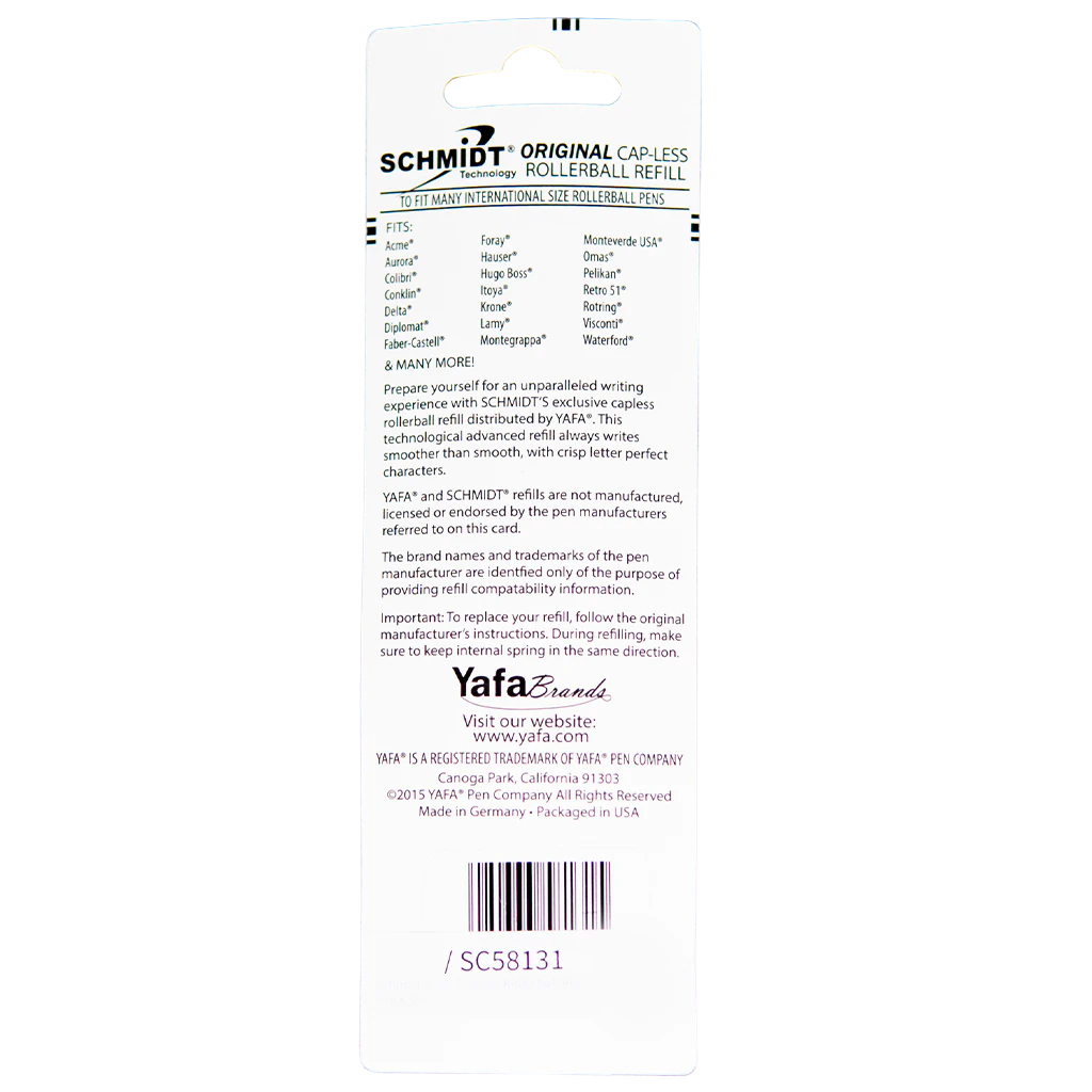 Schmidt Short Capless Rollerball Refill - Blue (2ea)