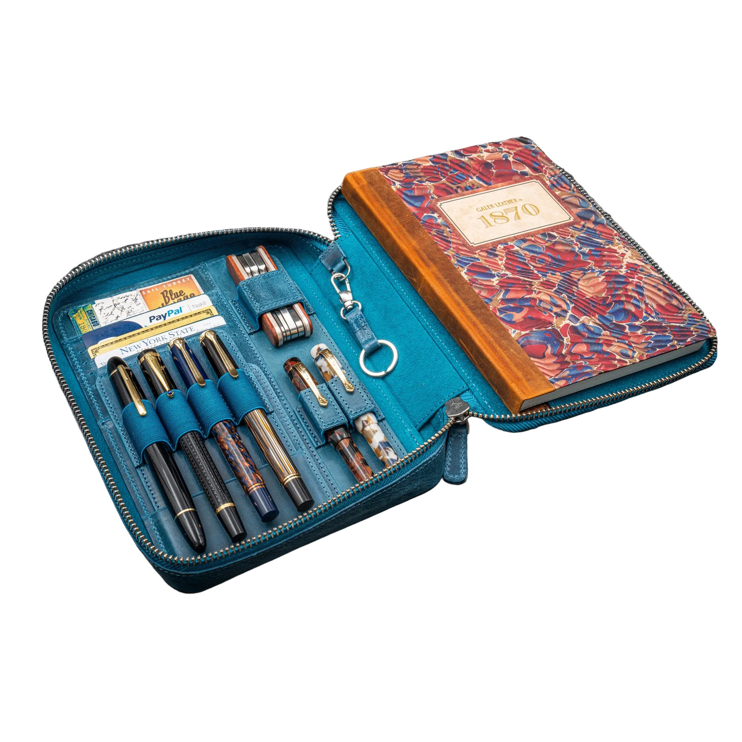 Galen Leather A5 Wide Zippered Expansi-Folio - Crazy Horse Ocean Blue