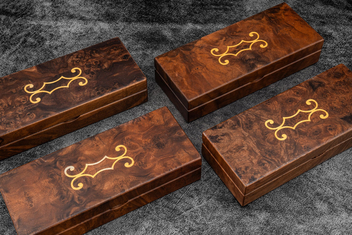 Galen Leather Wooden Pen Display Case with Lid - Burl Walnut