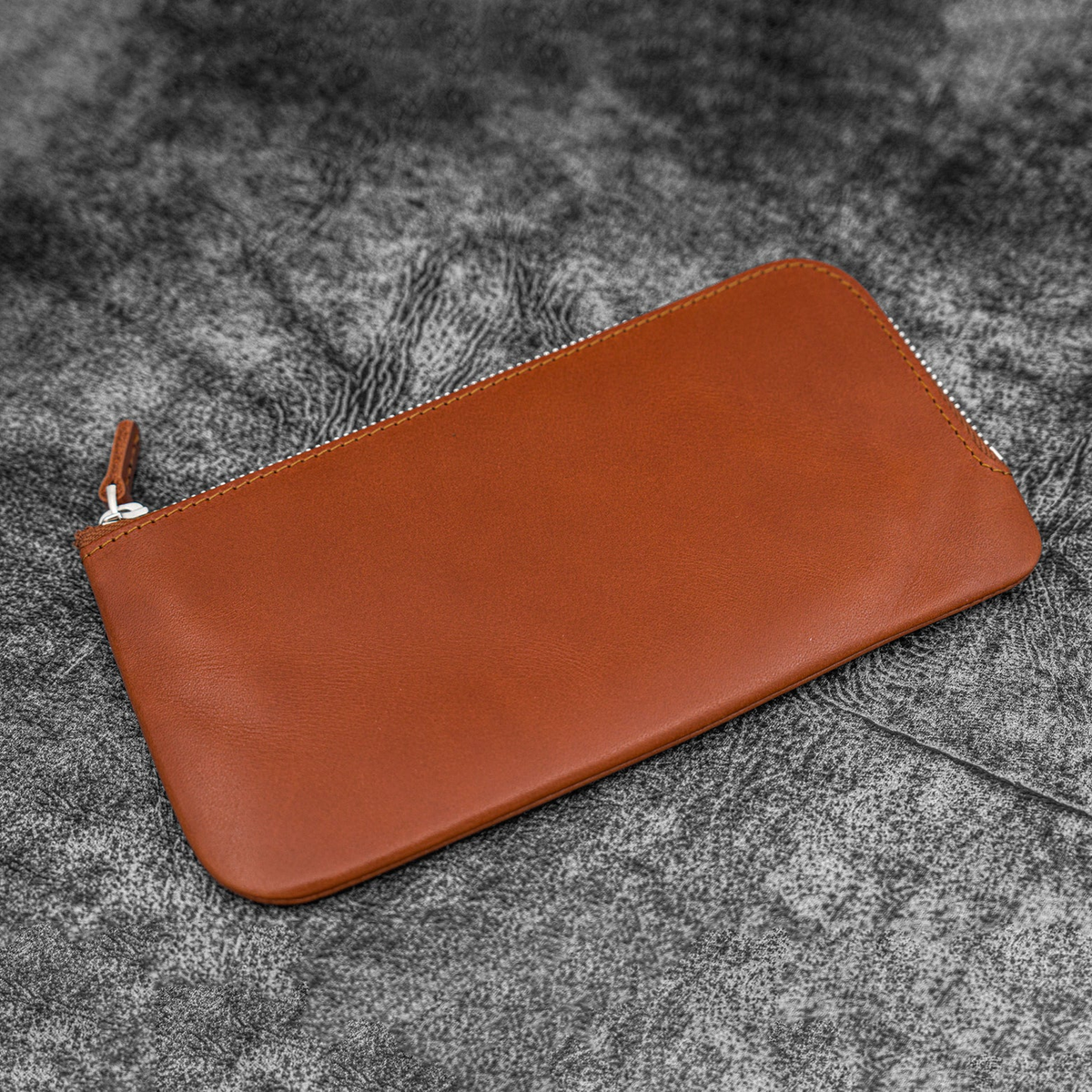 Galen Leather Zippered 4 Slots Slip-n-Zip Pen Pouch - Brown
