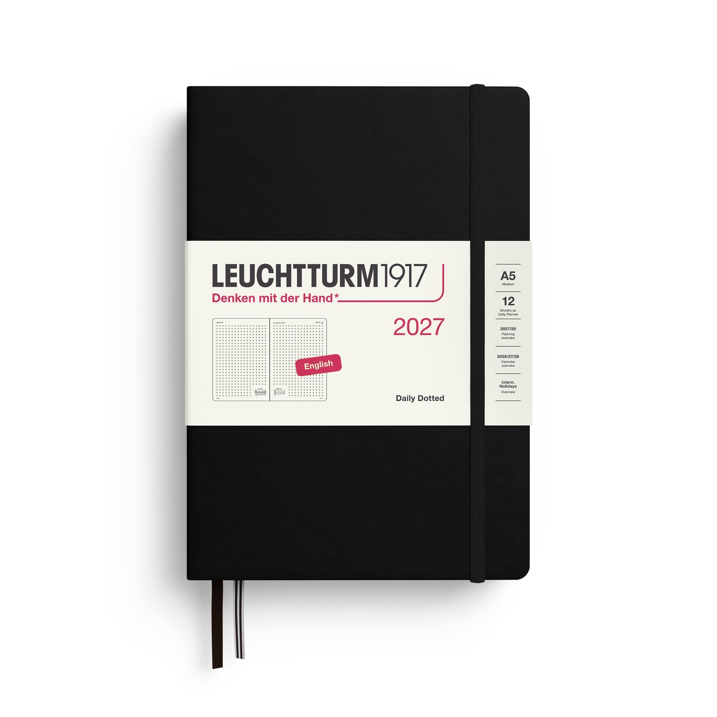Leuchtturm1917 2027 A5 Medium Hardcover Dotted Daily Planner - Black