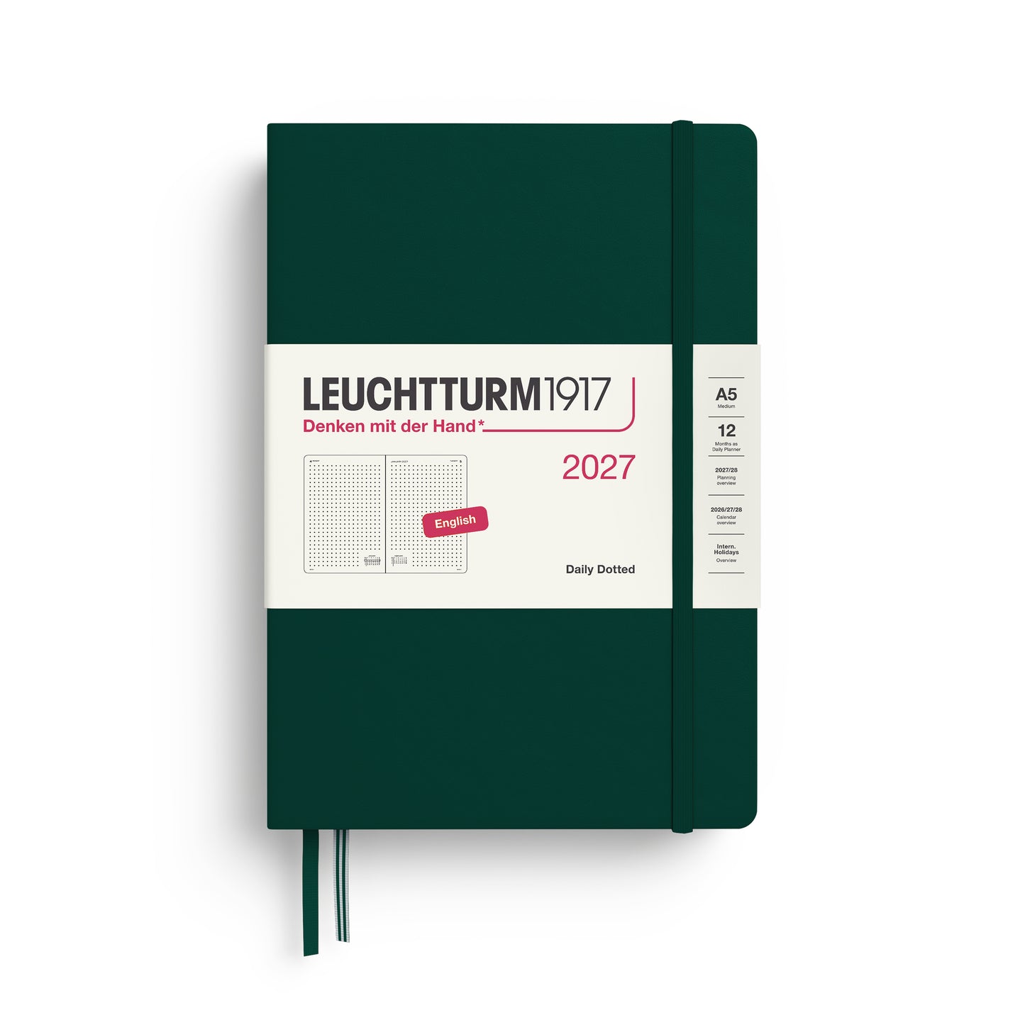 Leuchtturm1917 2027 A5 Medium Hardcover Dotted Daily Planner - Forest Green