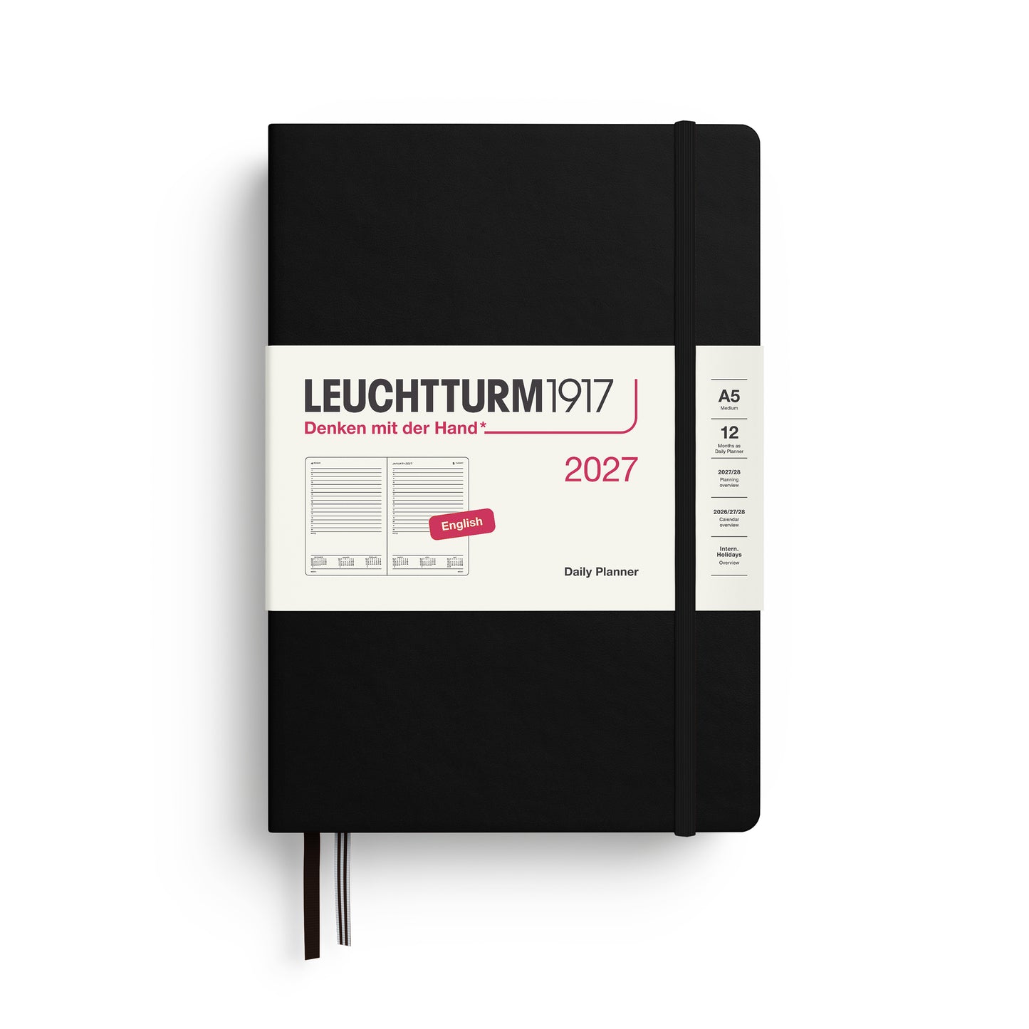 Leuchtturm1917 2027 A5 Medium Hardcover Daily Planner - Black