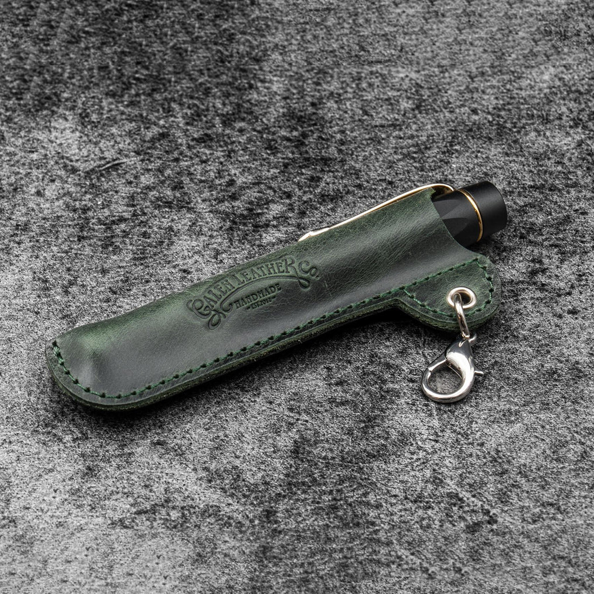 Galen Leather Lanyard EDC Pocket Pen Sleeve Keeper - Crazy Horse Forest Green