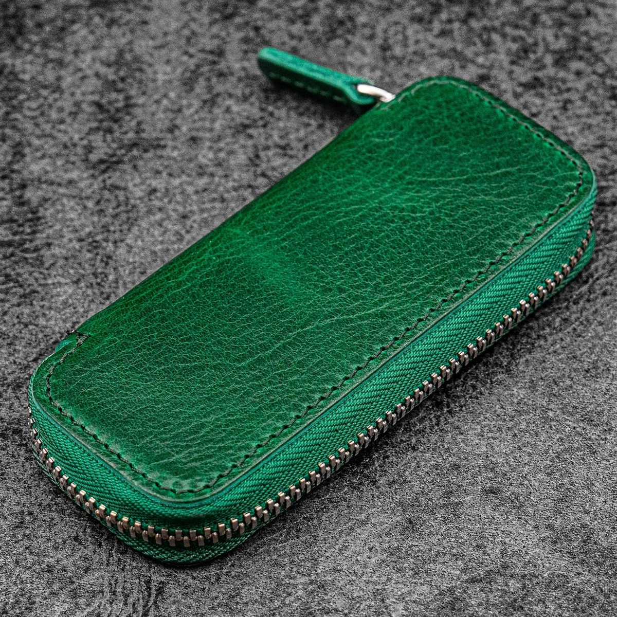 Galen Leather Zippered 2 Slots Pen Case for Kaweco Pocket Pen - Vivianite Green