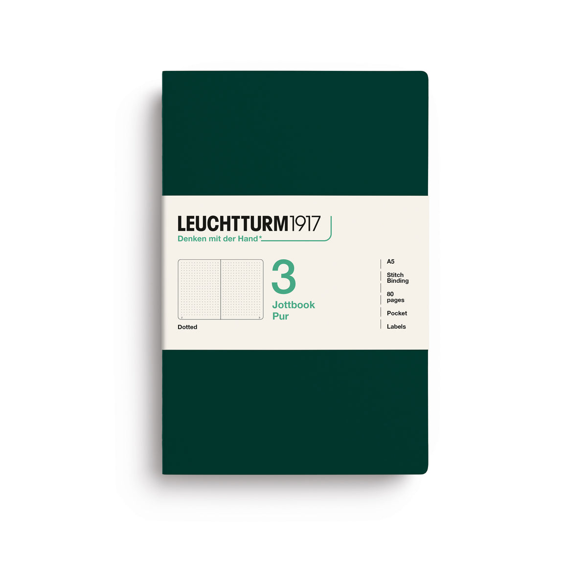 Leuchtturm1917 Jottbook Pur A5 Medium Flexcover Dotted Notebook Set - Forest Green (Pack of 3)