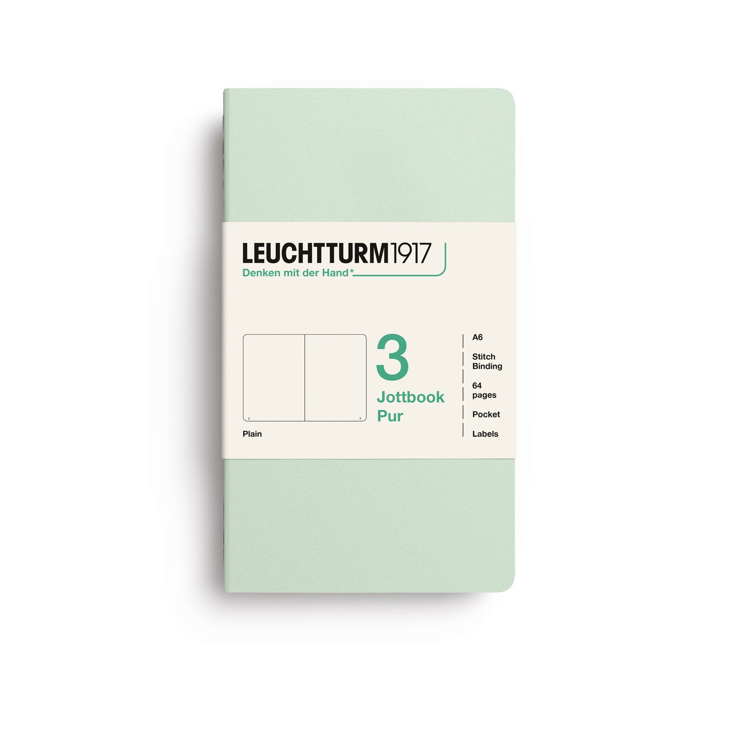 Leuchtturm1917 Jottbook Pur A6 Pocket Flexcover Plain Notebook Set - Mint Green (Pack of 3)