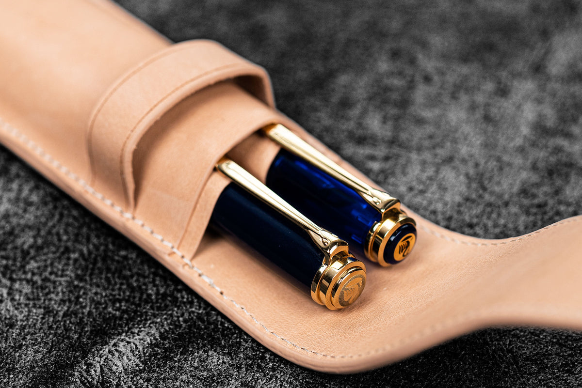 Galen Leather 2 Slots Flap Pen Case - Undyed