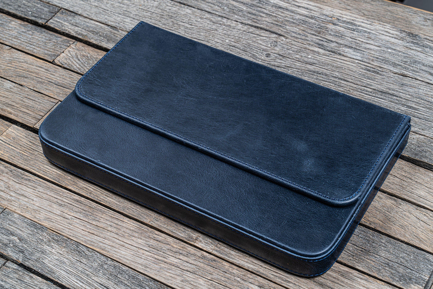 Galen Leather 12 Slots Magnum Opus Pen Case - Crazy Navy Blue (with Removable Pen Tray)