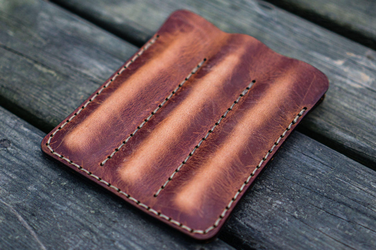 Galen Leather Triple Fountain Pen Case/Pen Pouch - Crazy Horse Tan