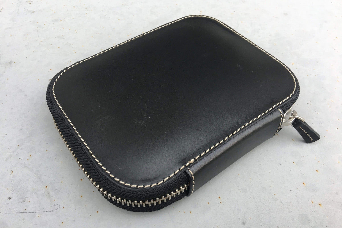 Galen Leather Zippered 10 Slots Pen Case - Black