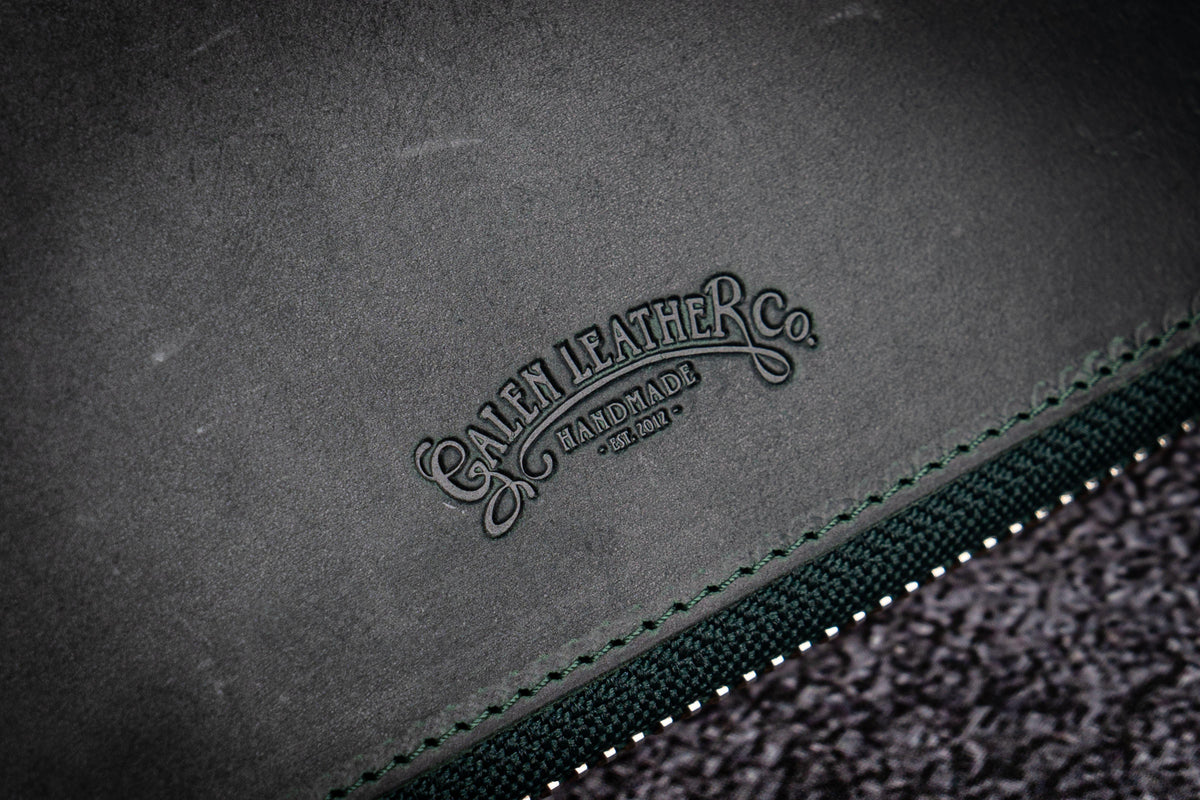 Galen Leather Zippered 10 Slots Pen Case with A5 Notebook Holder - Crazy Horse Forest Green
