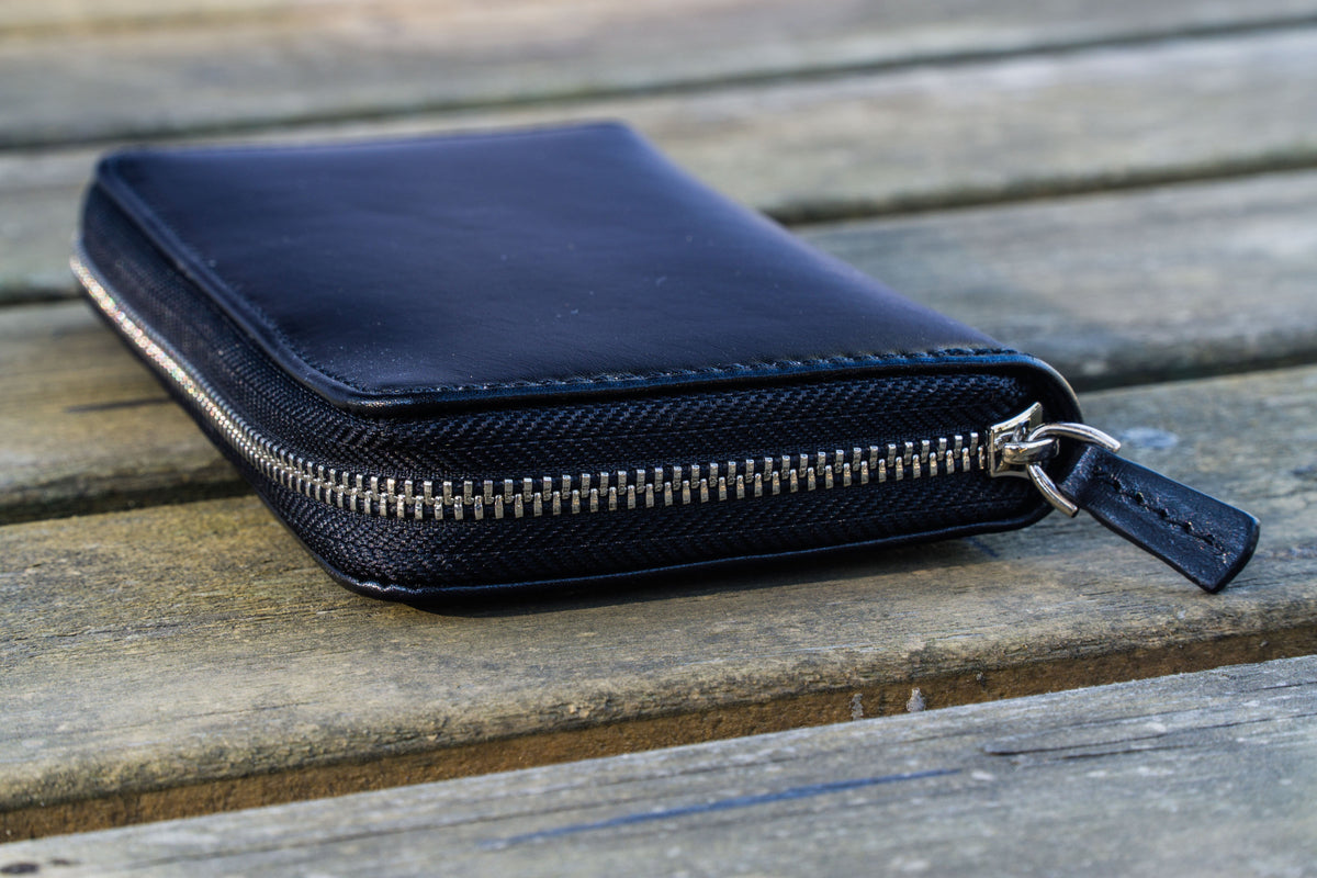 Galen Leather Zippered 3 Slots Pen Case - Black