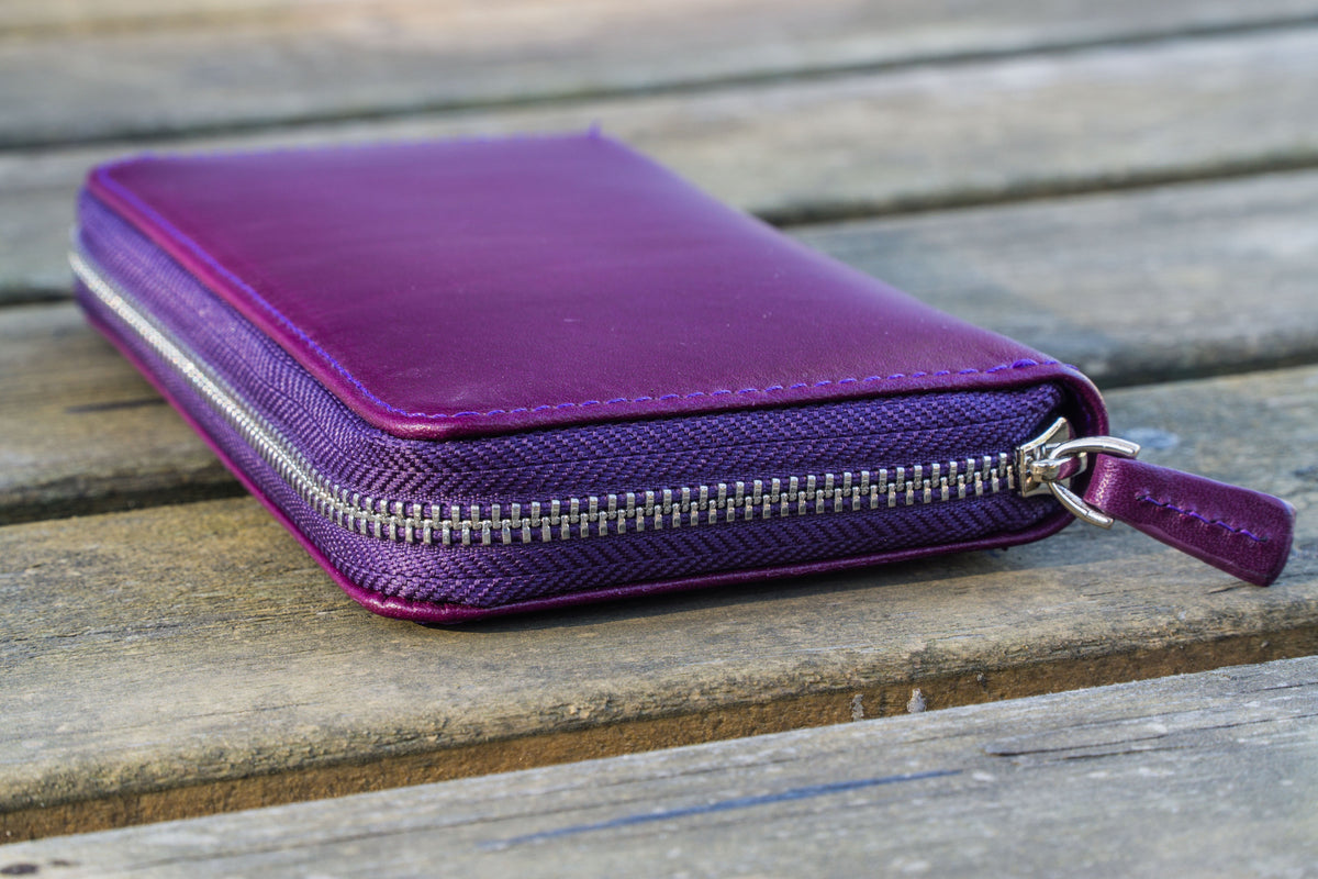 Galen Leather Zippered 3 Slots Pen Case - Purple