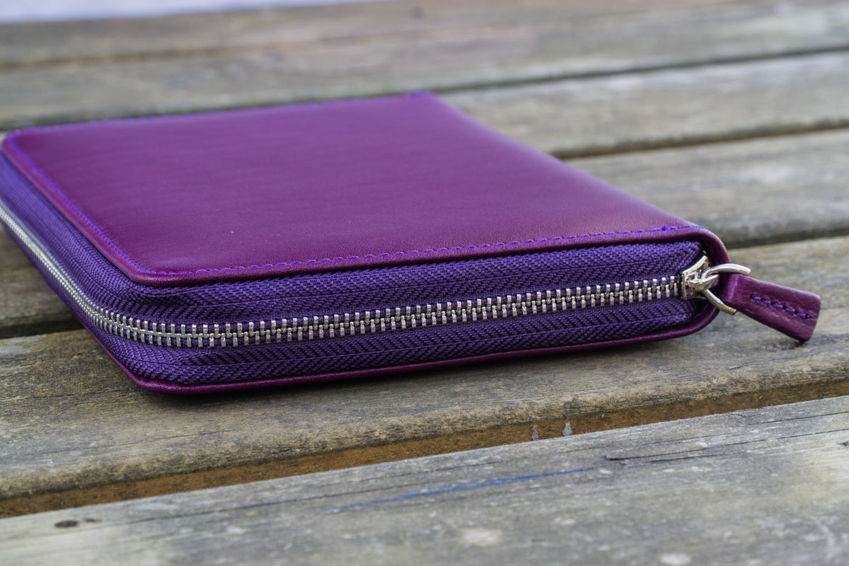 Galen Leather Zippered 5 Slots Pen Case - Purple