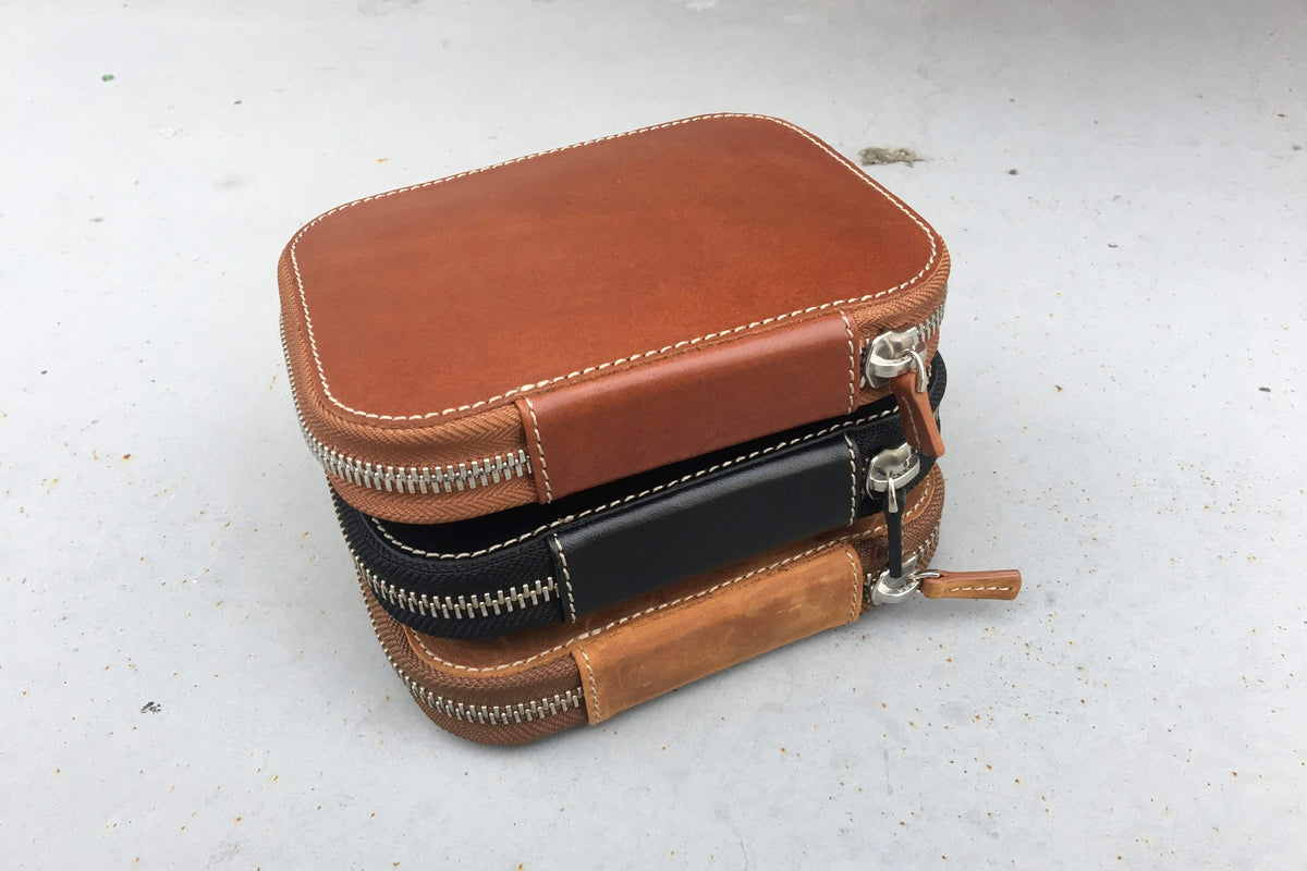 Galen Leather Zippered 6 Slots Pen Case - Black