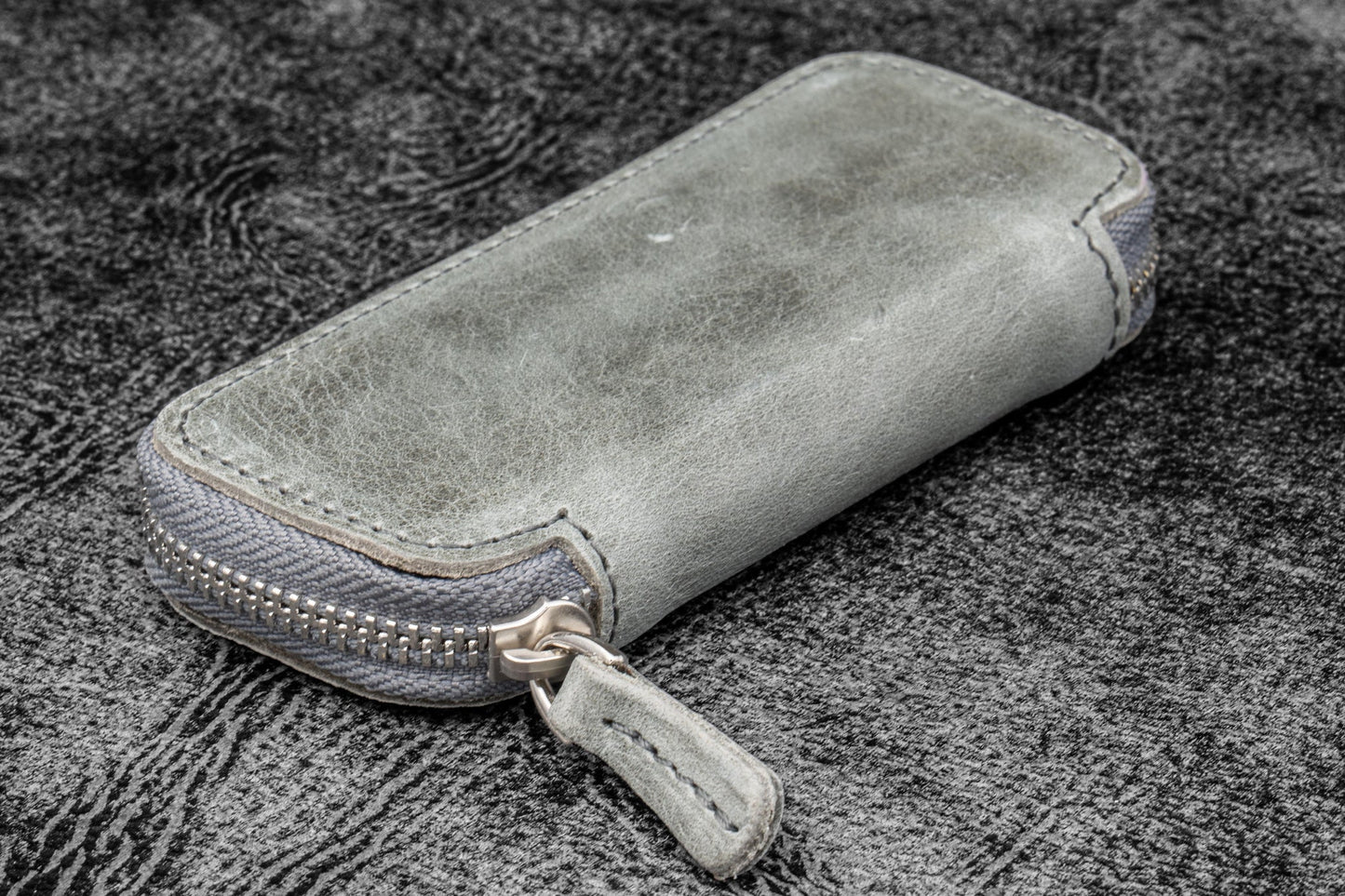 Galen Leather Zippered 2 Slots Pen Case for Kaweco Pocket Pen - Crazy Horse Smoky