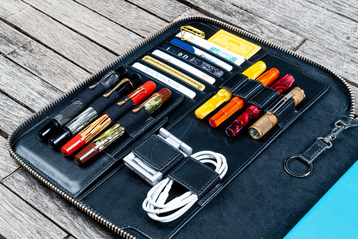 Galen Leather B5 Zippered Notebook Folio - Black