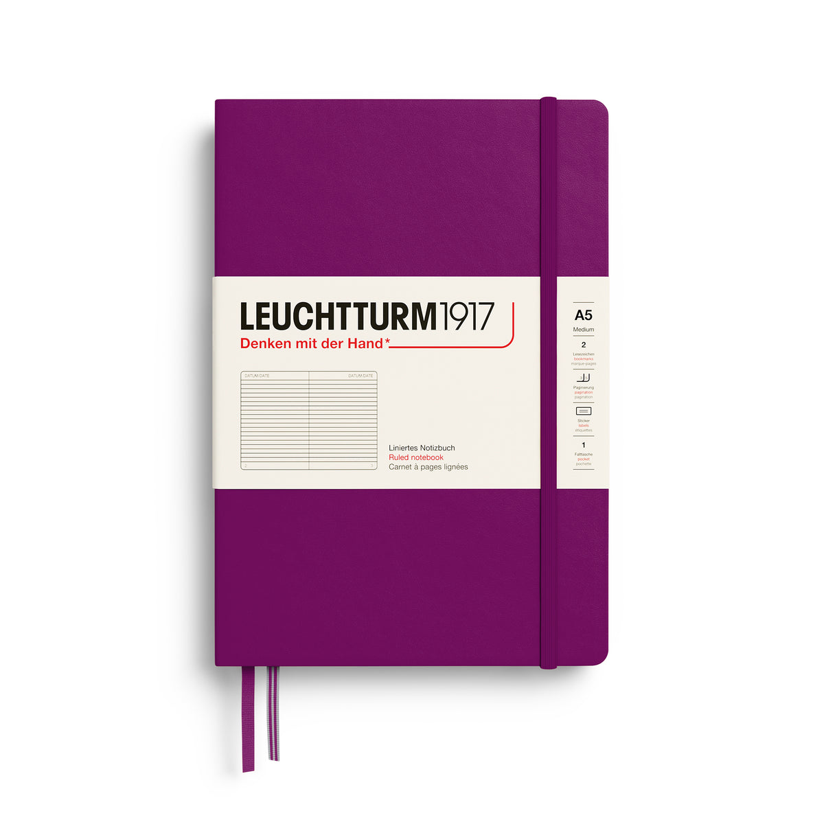 Leuchtturm1917 A5 Medium Hardcover Ruled Notebook - Burgundy