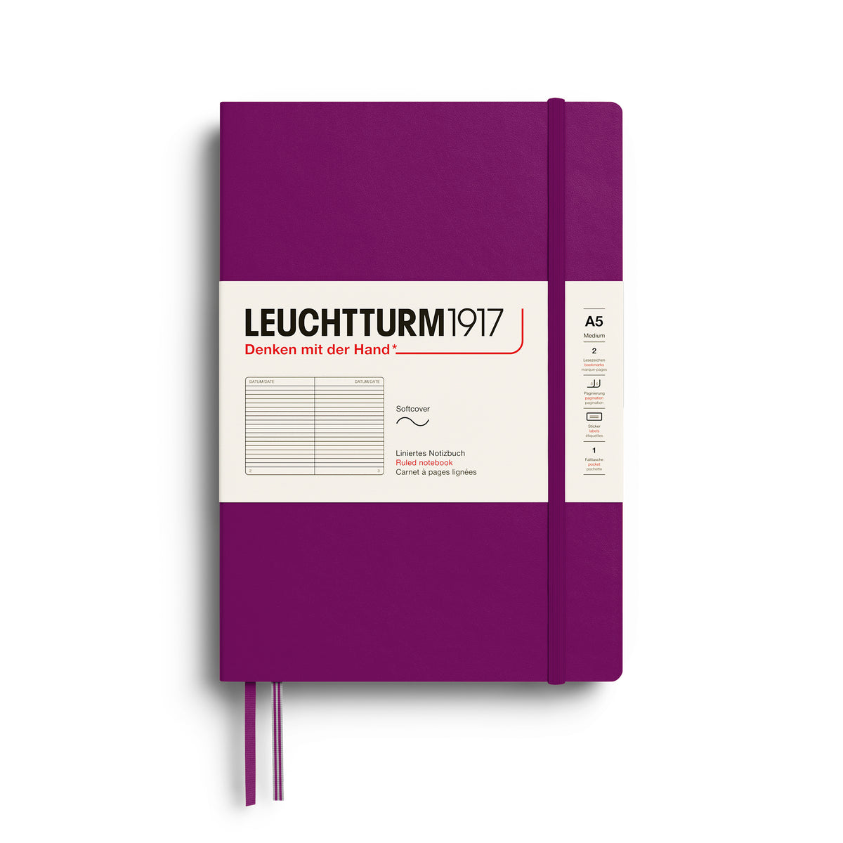 Leuchtturm1917 A5 Medium Softcover Ruled Notebook - Burgundy