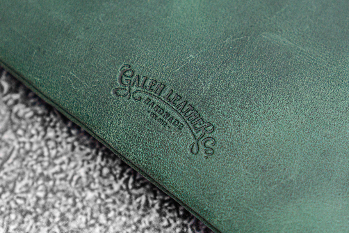 Galen Leather Zippered 4 Slots Slip-n-Zip Pen Pouch - Crazy Horse Forest Green