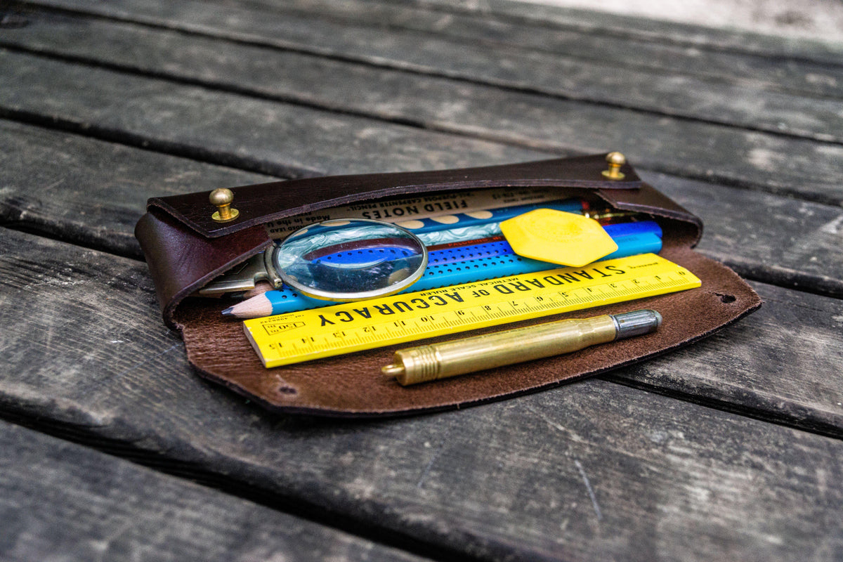 Galen Leather The Student Pencil Case - Dark Brown