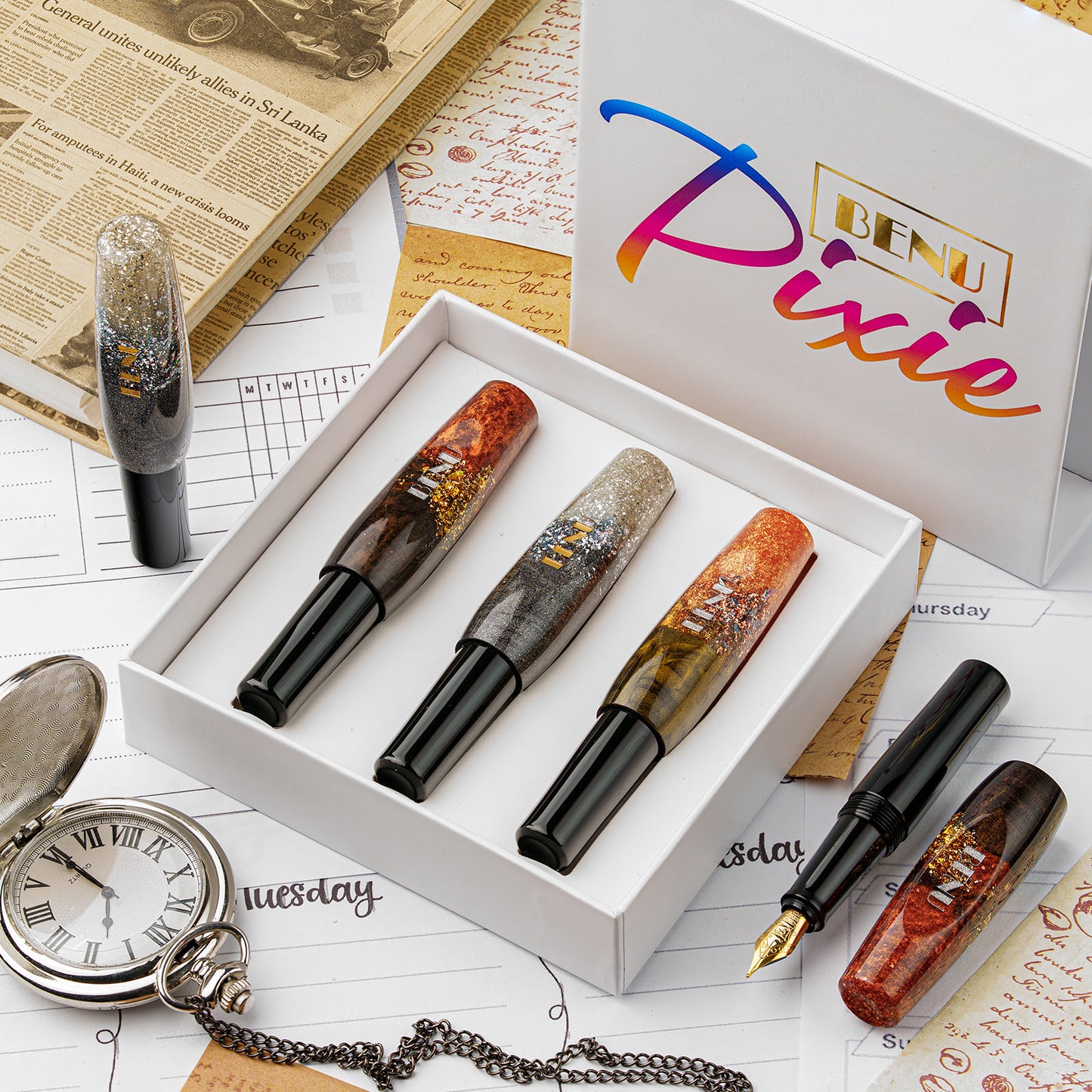 BENU Pixie Metallic Dust Fountain Pen Set (Set of 3)
