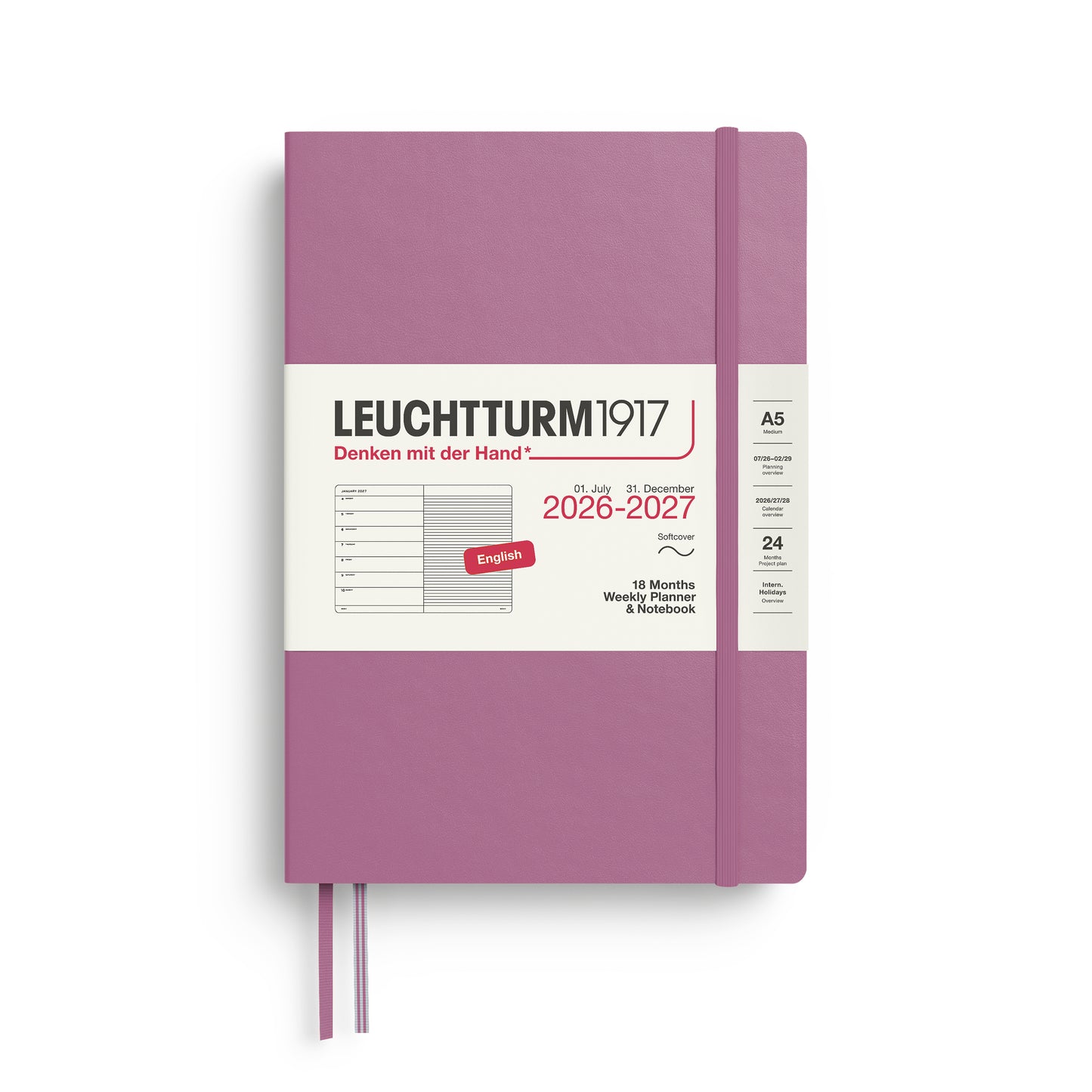 Leuchtturm1917 2027 A5 Medium Softcover 18-Month Weekly Planner & Notebook - Dusty Rose