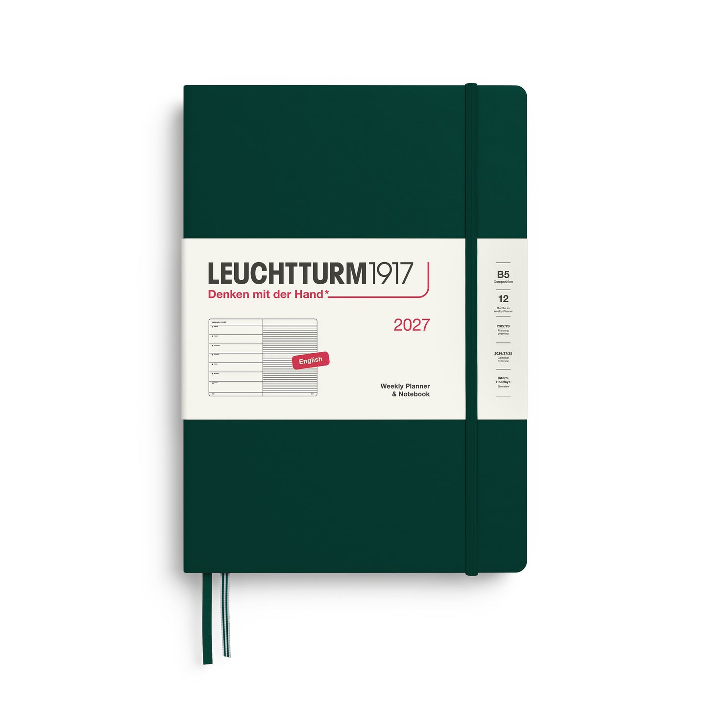 Leuchtturm1917 2027 B5 Composition Hardcover Weekly Planner & Notebook - Forest Green