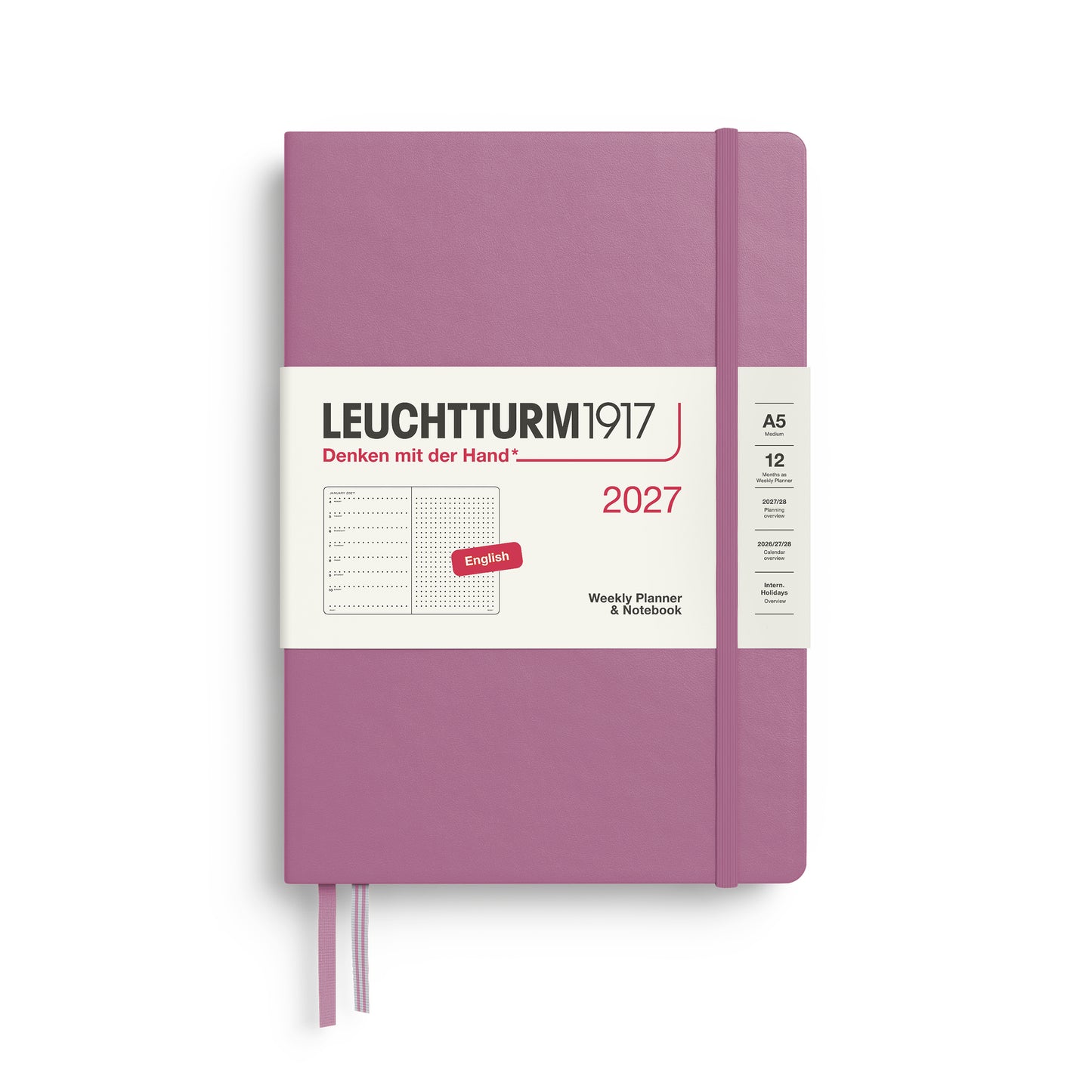 Leuchtturm1917 2027 A5 Medium Hardcover Weekly Planner & Dotted Notebook - Dusty Rose